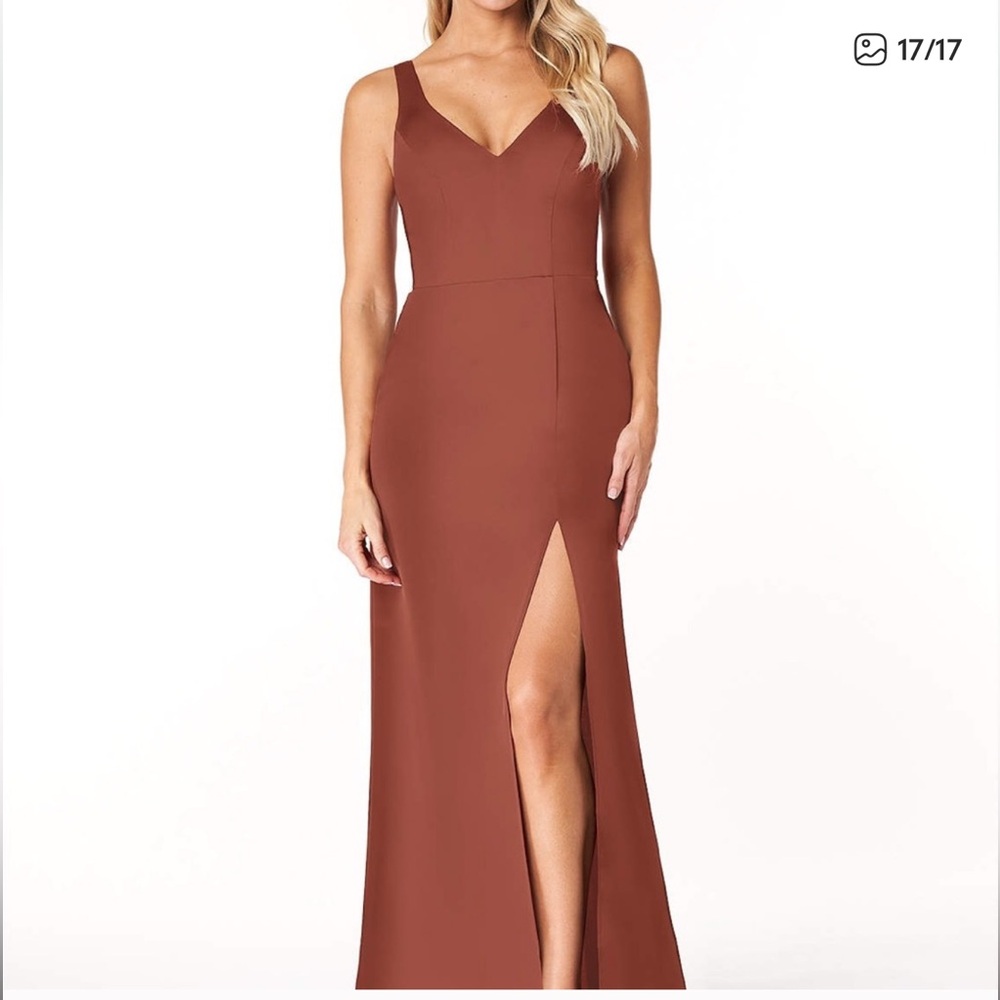 AZAZIE Auburn Sheath V-Neck Stretch Satin Dress Size A8